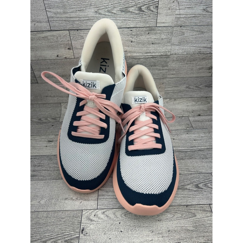 Kizik Athens Hands-Free Sneakers White Navy Pink Mens 8 Womens 9.5 DATHBC05-1D